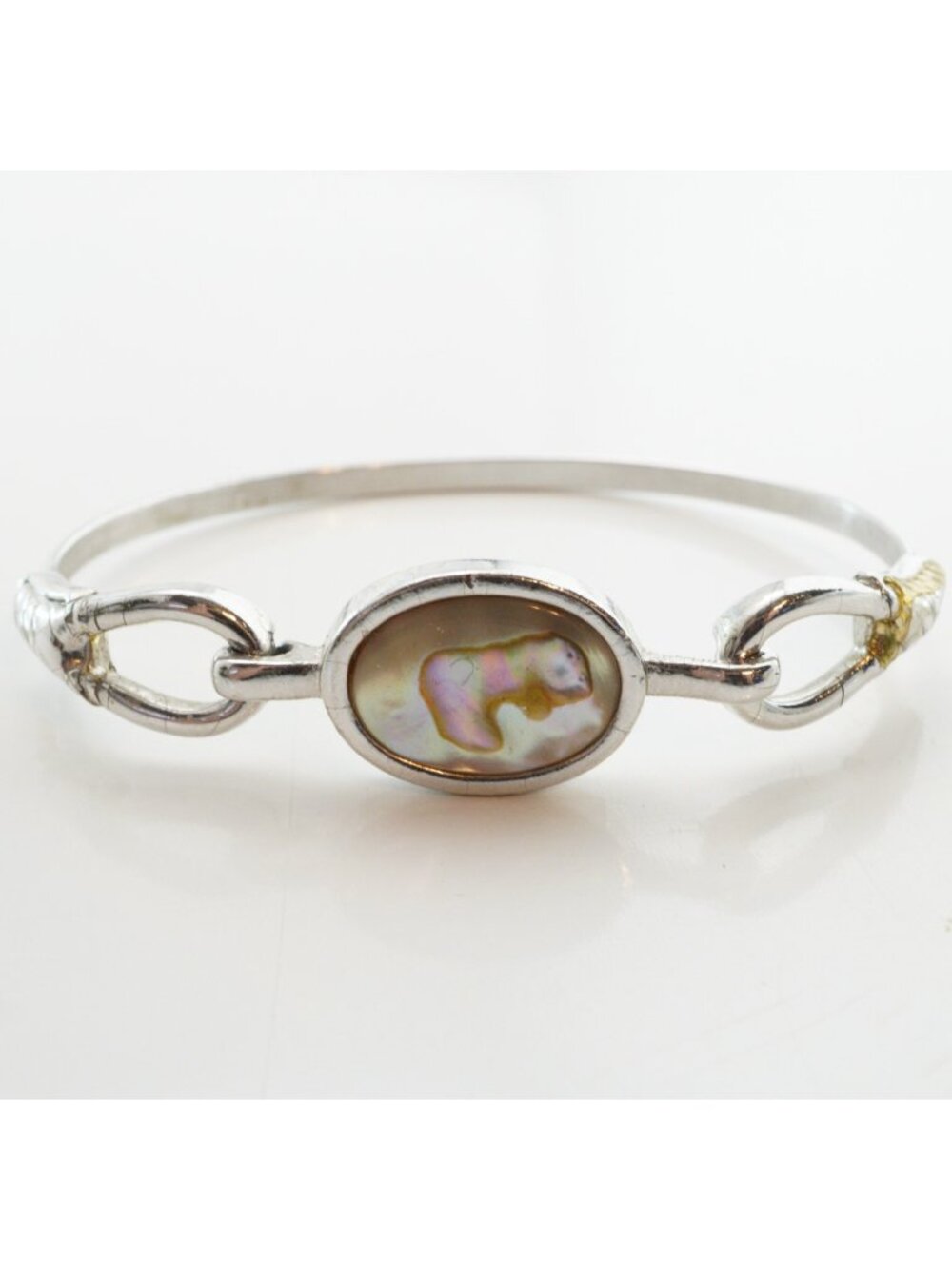 Vintage Avon Abalone Silver-Tone Bangle Hinged Bracelet